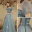 Chic / Beautiful Sky Blue Glitter Beading Sequins Pearl Prom Dresses 2023 A-Line / Princess Off-The-Shoulder Short Sleeve Backless Floor-Length / Long Prom Formal Dresses