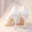 Chic / Beautiful Ivory Satin Rhinestone Wedding Shoes 2023 Leather 8 cm Stiletto Heels Pointed Toe Wedding Pumps High Heels