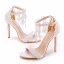 Sexy White Pearl Lace Flower Ankle Strap Wedding Shoes 2025 11 cm Stiletto Heels Open / Peep Toe Wedding Sandals High Heels