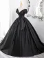 Elegant Black Satin Prom Dresses 2024 Ball Gown Off-The-Shoulder Sleeveless Backless Floor-Length / Long Prom Formal Dresses