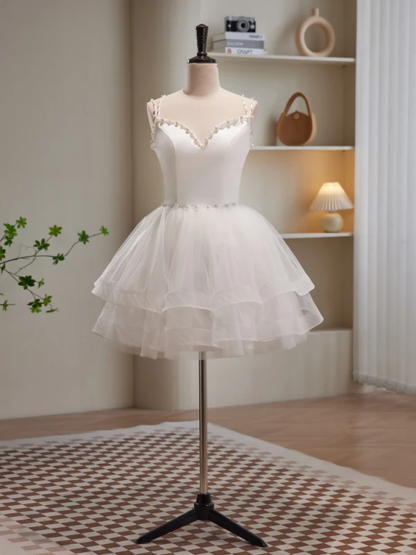 Sexy White Pearl Short Party Dresses 2023 Spaghetti Straps Sleeveless Backless Cocktail Party Evening Party Formal Dresses
