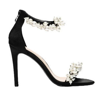 Sexy Zwarte Parel Avond Sandalen Dames 2022 10 Cm Naaldhakken Stiletto Peep Toe Sandalen Hoge Hakken
