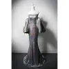 Sparkly Multi-Colors Sequins Silver Evening Dresses 2024 Trumpet / Mermaid Strapless Short Sleeve Backless Sweep Train Evening Party