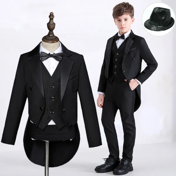 Fashion Black 6-piece Wedding Prom Boys Wedding Suits 2023 Coat Girdle Pants Shirt Tie Vest