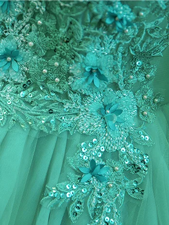 Elegant Mint Green Beading Sequins Pearl Lace Flower Appliques Prom Dresses 2024 Ball Gown V-Neck 3/4 Sleeve Backless Floor-Length / Long Prom