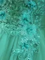 Elegant Mint Green Beading Sequins Pearl Lace Flower Appliques Prom Dresses 2024 Ball Gown V-Neck 3/4 Sleeve Backless Floor-Length / Long Prom