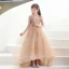 Charming Champagne Beading Sequins Prom Flower Girl Dresses 2022 A-Line / Princess V-Neck 1/2 Sleeves Backless Sweep Train Flower Girl Dresses