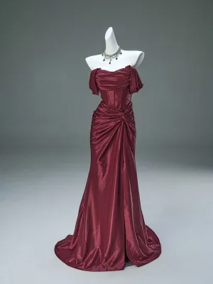 Haut De Gamme Bordeaux Robe De Soirée 2025 Trompette Sirène Bustier Sans Manches Dos Nu Train De Balayage Soirée Robe De Ceremonie