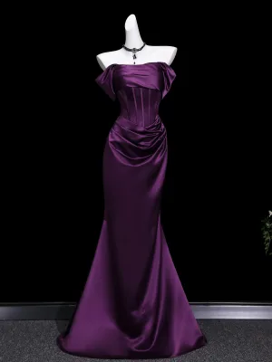 Vintage Retro Purple Evening Dresses 2026 Trumpet Mermaid Off The Shoulder Short Sleeve Backless Floor Length Long Evening Party Formal Dresses