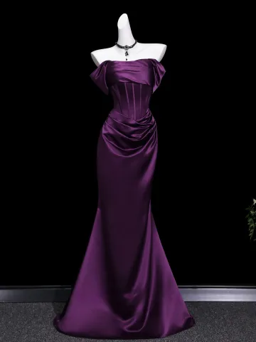 Vintage Originale Violet Robe De Soirée 2026 Trompette Sirène De L Épaule Manches Courtes Dos Nu Longue Soirée Robe De Ceremonie