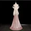 Glitzernden Rosa Pailletten Abendkleider 2024 Meerjungfrau Off Shoulder Schleife Ärmellos Rückenfreies Sweep / Pinsel Zug Abend Festliche Kleider