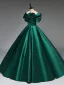 Vintage / Retro Dark Green Prom Dresses 2025 Ball Gown Off-The-Shoulder Short Sleeve Backless Floor-Length / Long Formal Dresses