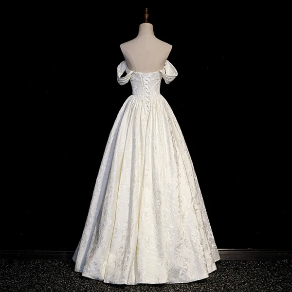 Vintage / Retro Ivory Printing Prom Dresses 2023 A-Line / Princess Off-The-Shoulder Short Sleeve Backless Floor-Length / Long Formal Dresses