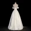 Vintage / Retro Ivory Printing Prom Dresses 2023 A-Line / Princess Off-The-Shoulder Short Sleeve Backless Floor-Length / Long Formal Dresses
