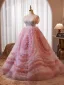Lovely Blushing Pink Sequins Pleated Prom Dresses 2024 Ball Gown Off-The-Shoulder Sleeveless Backless Prom Formal Dresses