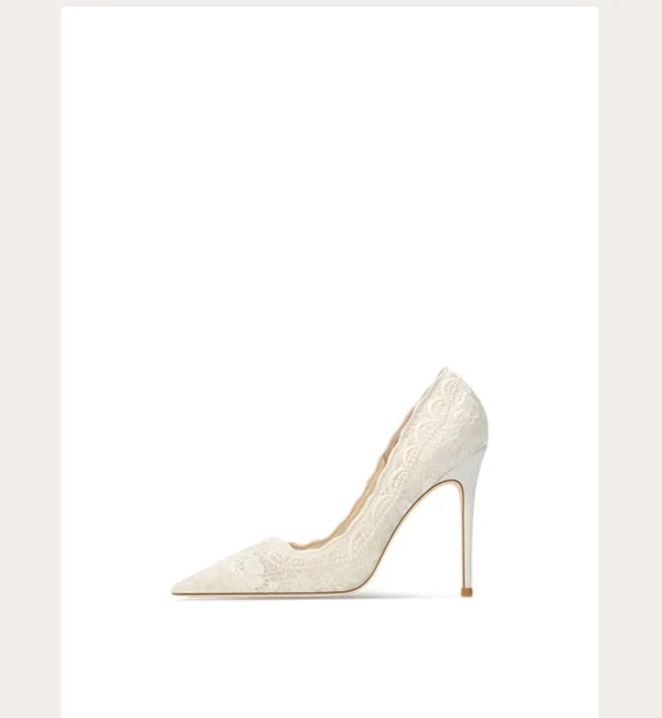 Élégant Ivoire En Dentelle Fleur Cuir Chaussure De Mariée 2023 10 cm Talons Aiguilles À Bout Pointu Mariage Escarpins Talons Hauts