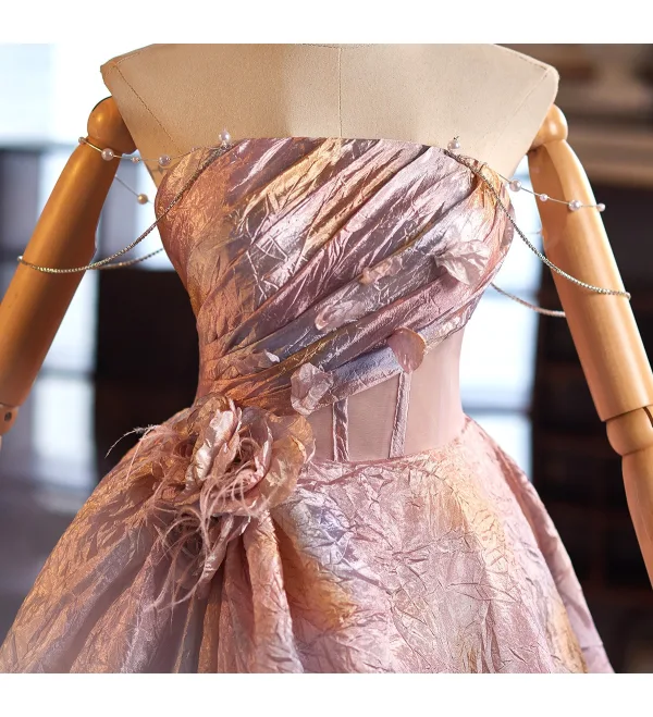 Fashion Blushing Pink Appliques Prom Dresses 2025 Ball Gown Strapless Sleeveless Backless Floor-Length / Long Formal Dresses