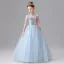Fashion Sky Blue Beading Tassel Sequins Birthday Flower Girl Dresses 2025 Ball Gown High Neck Sleeveless Floor-Length / Long