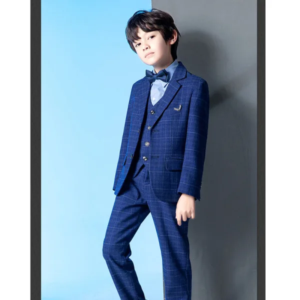 Bleu Marine 5 pièces Mariage Costume Garçon Mariage 2022 Manches Longues Manteau Pantalon Chemise Cravate Gilet