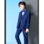 Bleu Marine 5 pièces Mariage Costume Garçon Mariage 2022 Manches Longues Manteau Pantalon Chemise Cravate Gilet