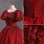 Bling Bling Burgundy Sequins Lace Flower Prom Dresses 2023 Square Neckline Puffy Short Sleeve Backless Floor-Length / Long Prom Formal Dresses