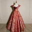 Elegant Burgundy Printing Sequins Prom Dresses 2023 Ball Gown Off-The-Shoulder Short Sleeve Backless Floor-Length / Long Formal Dresses