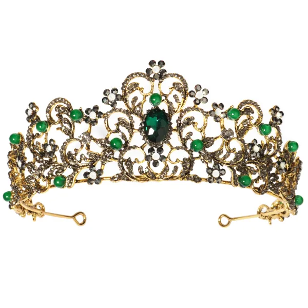 Baroque Vintage / Retro Green Rhinestone Wedding Bridal Hair Accessories Tiara 2022 Alloy
