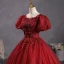 Bling Bling Burgundy Sequins Lace Flower Prom Dresses 2023 Square Neckline Puffy Short Sleeve Backless Floor-Length / Long Prom Formal Dresses