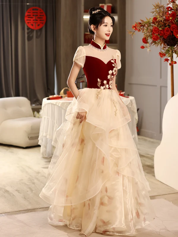 burgundy prom dresses 2015 Simple Mermaid Long Burgundy Slit Prom Dress P1455 main image 1