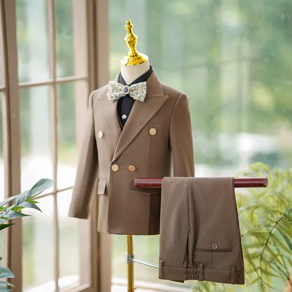 Café 5 pièces Manches Longues Costume Garçon Mariage 2025 Manteau Pantalon Chemise Cravate Gilet Mariage