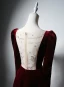 Vintage / Retro Beading Burgundy Velvet Winter Prom Dresses 2024 A-Line / Princess V-Neck Long Sleeve Floor-Length / Long Prom Formal Dresses