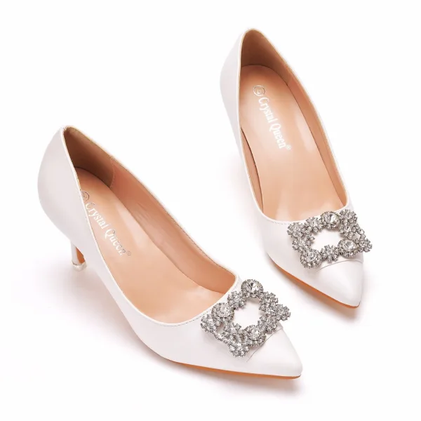 Mode Blanche Faux Diamant Soirée Escarpins 2023 7 cm Talons Aiguilles À Bout Pointu Escarpins Talons Hauts