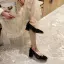 Vintage / Retro Beige Street Wear Satin Pumps 2022 Pearl Ankle Strap 5 cm Thick Heels Square Toe Pumps High Heels