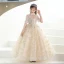 Fashion Champagne Lace Flower Sequins Birthday Flower Girl Dresses 2022 Ball Gown High Neck Short Sleeve Backless Floor-Length / Long Flower Girl Dresses
