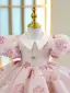 Lovely Blushing Pink Flower Short Birthday Flower Girl Dresses 2022 Ball Gown Scoop Neck Puffy Short Sleeve Beading Flower Girl Dresses