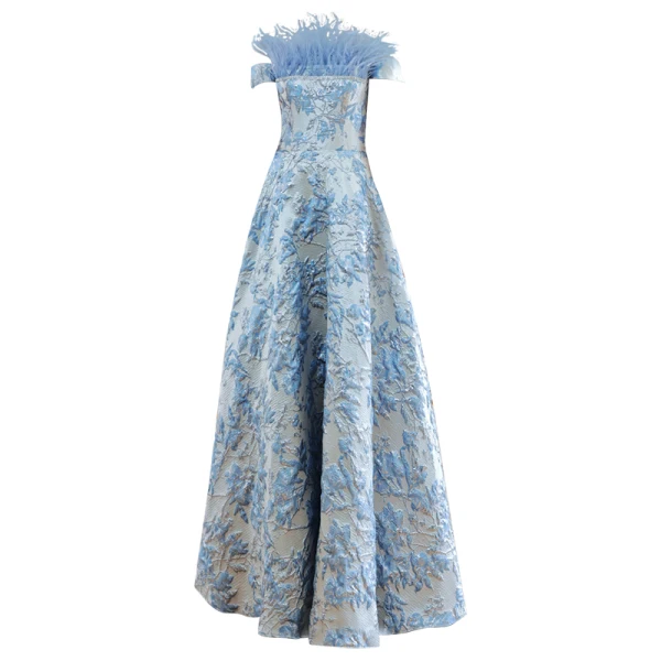 Fashion Charming Sky Blue Tassel Sequins Prom Dresses 2022 A-Line / Princess Off-The-Shoulder Sleeveless Backless Floor-Length / Long Formal Dresses