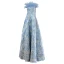 Fashion Charming Sky Blue Tassel Sequins Prom Dresses 2022 A-Line / Princess Off-The-Shoulder Sleeveless Backless Floor-Length / Long Formal Dresses