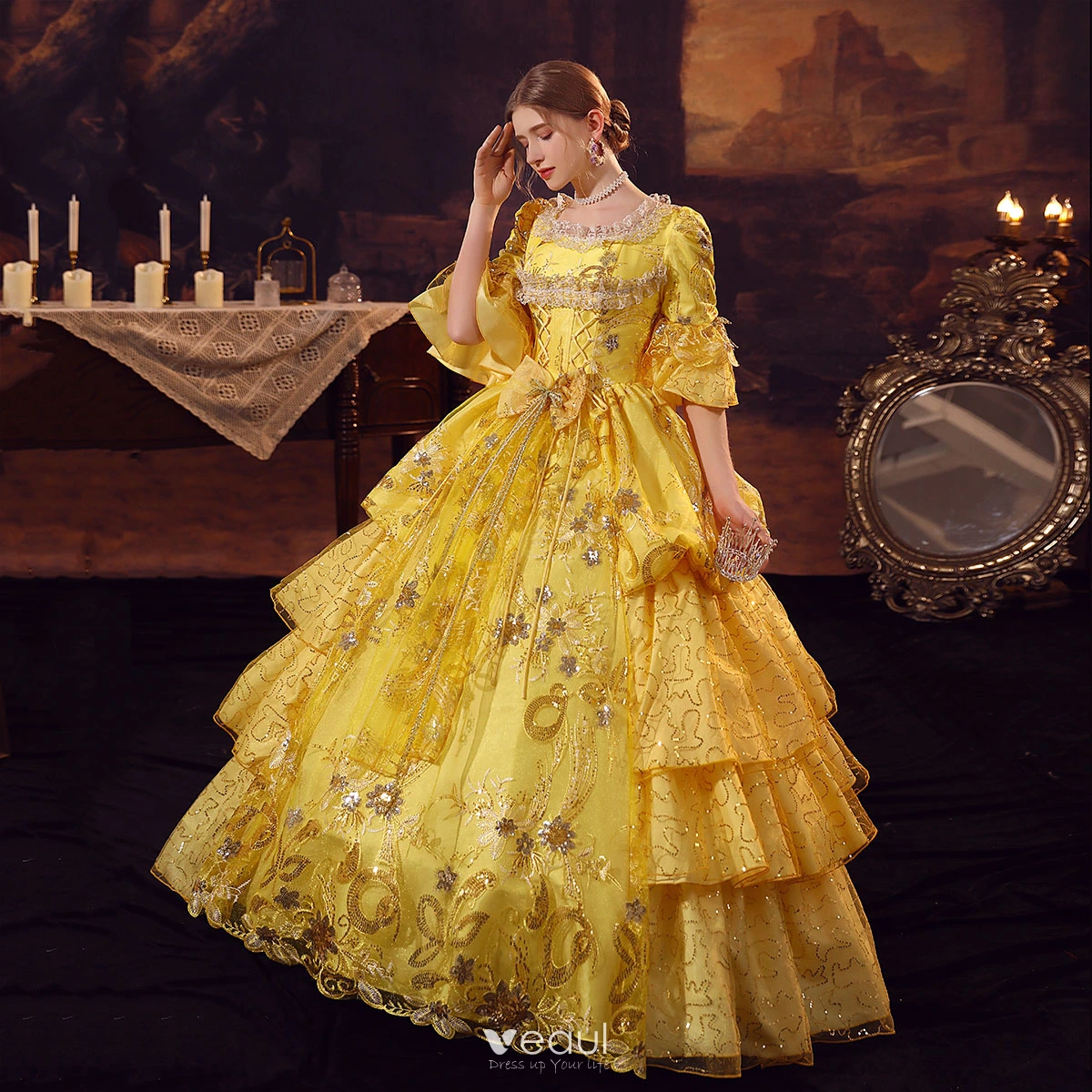 bells homecoming dresses A-Line V-neck Open Back Bell Sleeves Short Ivory Lace Homecoming Dress US10 / Custom Color main image 1