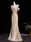 Sexy Champagne Trumpet / Mermaid Evening Dresses 2026 Off-The-Shoulder Sleeveless Backless Floor-Length / Long Formal Dresses