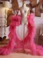 Mode Fushia Volants en Cascade Fait main Soirée Manches Courtes châle 2025 Tulle