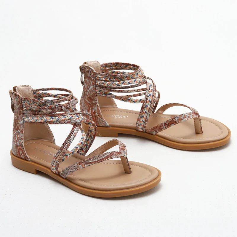Zapatos Para Mujer, Sandalias Planas Con Punta Redonda