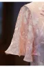 Chiński Styl Rumieniąc Różowy Druk Podział Przodu Długość Herbaty Jedwab Cheongsam 2026 Syrena / Rozkloszowane Wysokiej Szyi Rękawy z dzwoneczkami