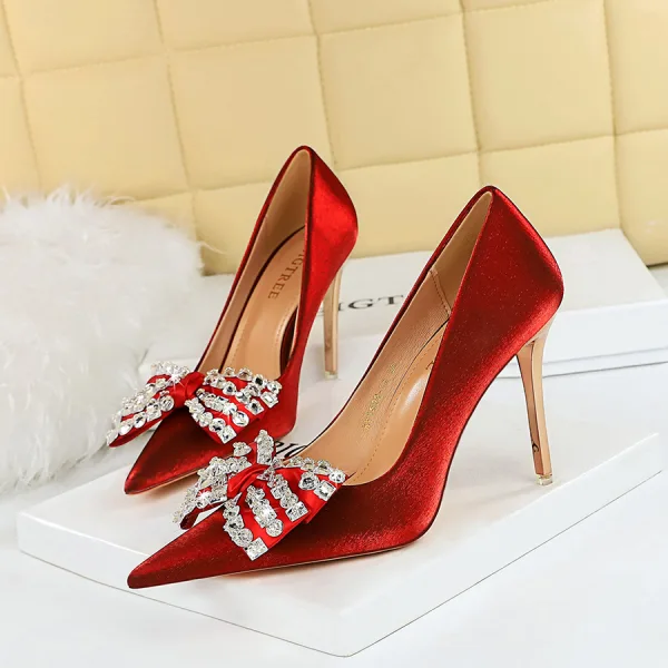 Chic / Belle Noire Faux Diamant Soirée Satin Escarpins Talons Hauts 2023 10 cm Talons Aiguilles À Bout Pointu Escarpins