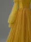 Vintage / Retro Yellow Beading Sequins Prom Dresses 2026 A-Line / Princess Off-The-Shoulder Long Sleeve Backless Floor-Length / Long Formal Dresses