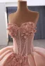 Luxury / Gorgeous Blushing Pink Beading Appliques Pearl Sequins Prom Dresses 2025 Ball Gown Strapless Sleeveless Backless Floor-Length / Long Prom Formal Dresses