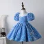 Sparkly Pool Blue Sequins Prom Flower Girl Dresses 2022 Ball Gown Scoop Neck Short Sleeve Short Flower Girl Dresses