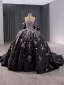 Vintage / Retro High-end Black Handmade  Beading Prom Dresses 2024 Ball Gown Off-The-Shoulder Short Sleeve Backless Bow Court Train Prom Formal Dresses
