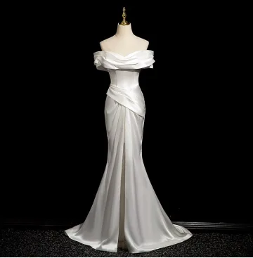 Simple Blanche Fendue Devant Légère Robe De Mariée 2024 Trompette Sirène De L Épaule Sans Manches Dos Nu Train De Balayage Mariage
