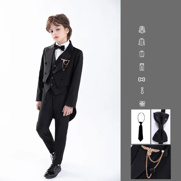 Noire Manches Longues Mariage Costume Garçon Mariage 2025 Manteau Bijoux De Corps Pantalon Chemise Cravate Gilet