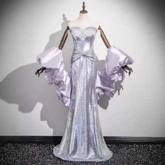 Sparkly Sexy Lavender Beading Rhinestone Sequins Evening Dresses 2025 Trumpet Mermaid Strapless Sleeveless Backless Floor Length Long Evening Party Formal Dresses